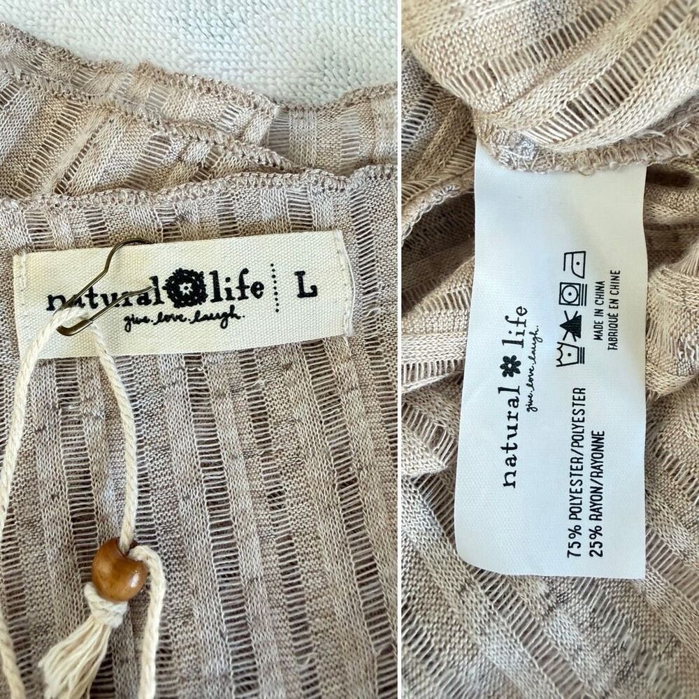 Natural Life Semi Sheer Ribbed Long Sleeve Layering Top Beige Large NWT - Picture 11 of 12